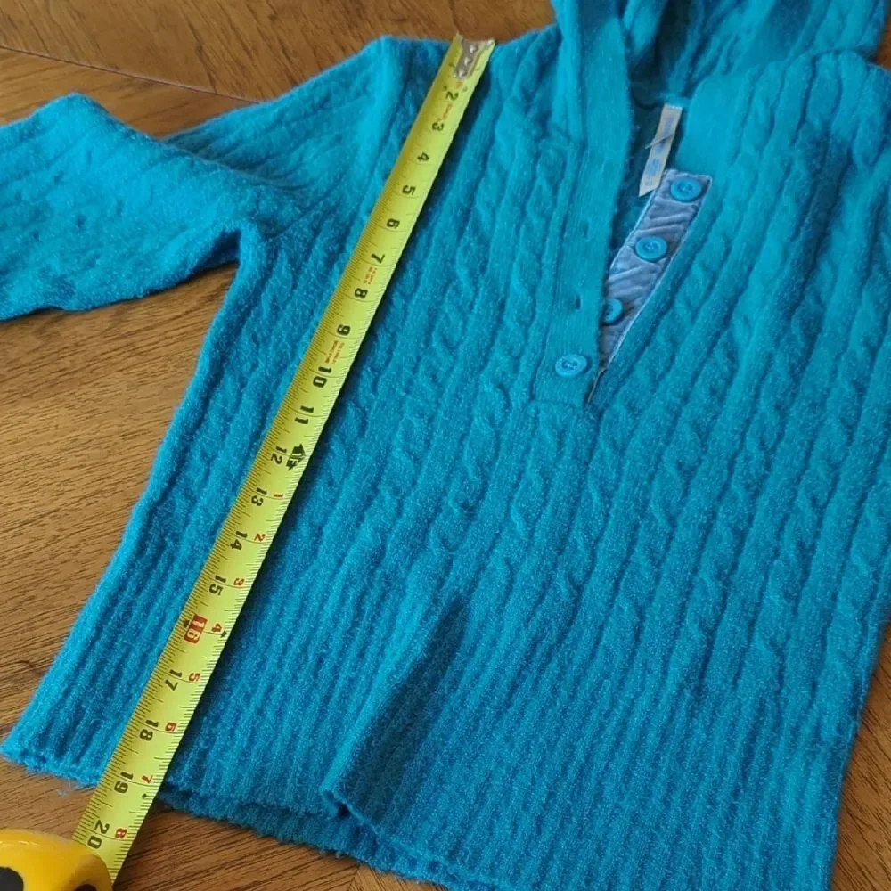 Y2K Vibrant Turquoise V-Neck Hooded Sweater